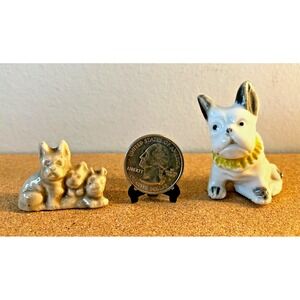 2 Vintage Miniature French Bulldog RUFF Collar Tiny Figurines Japan 2"